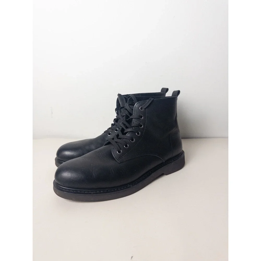 Golden Fox Boots Mens 11 Black Leather Plain Toe Lace Up Goodyear Welt Work Boot